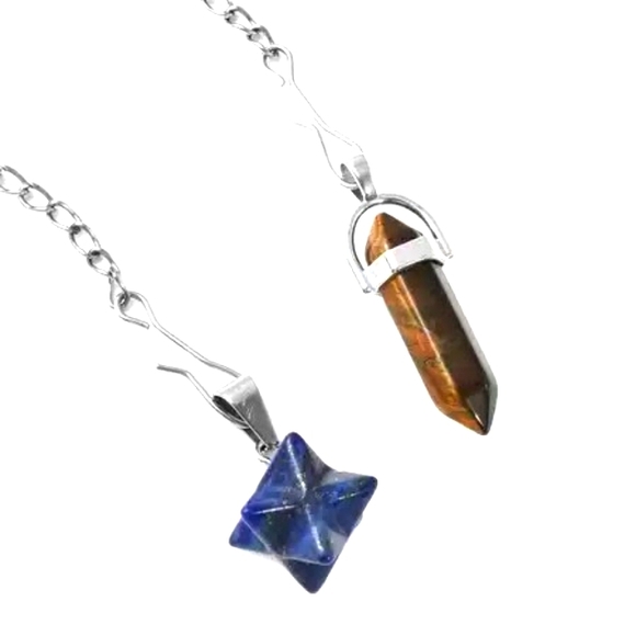 Set of 2 Star Lapis Lazuli and South African Tiger's Eye Pointer Pendant - Picture 2 of 4